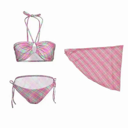 Femme Sexy Chic Fille Maillot de Bain Plage Bikini Ensembles Soutien-Gorge Halter à Lacets + Short Vintage 2025 Tenue de Bain Été Nouvelle