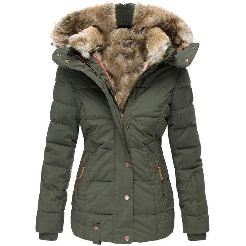Inverno di Nuovo Modo delle Donne di Colore Solido Sottile Casual Alla Moda Collo di Pelliccia Con Cappuccio Semplice di Base Trapuntato Cappotti Vestiti Femminili Parka