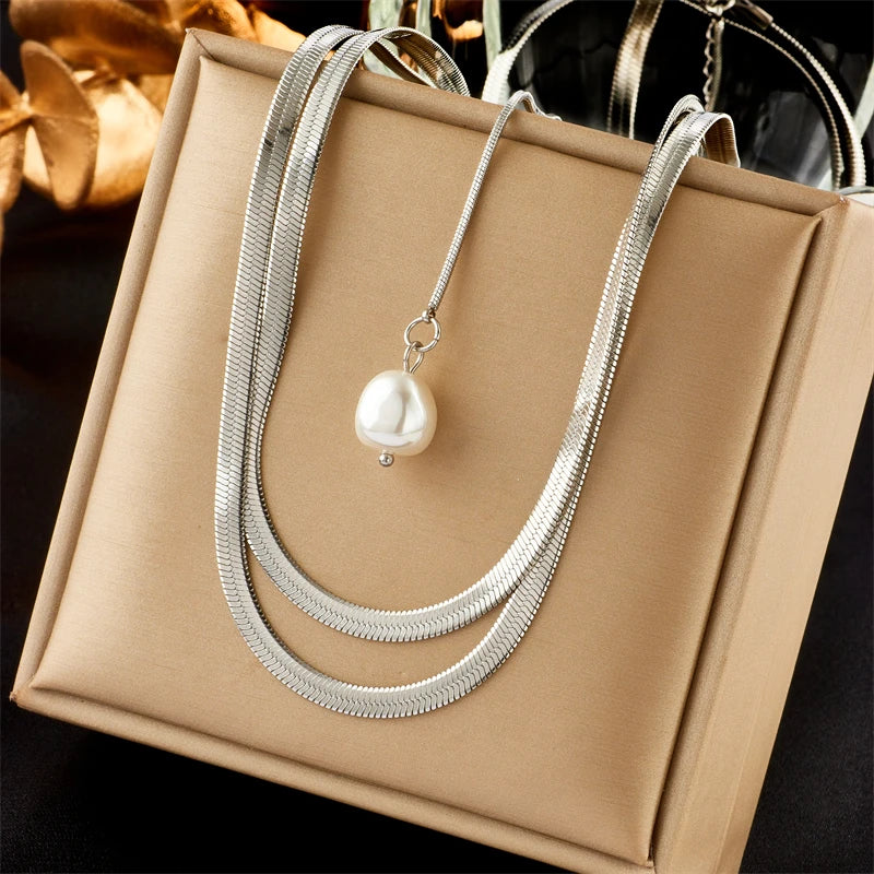 DIEYURO Collana a catena di perle con perline geometriche in acciaio inossidabile 316L per le donne Nuove ragazze punk girocollo spesso gioielli regali per feste