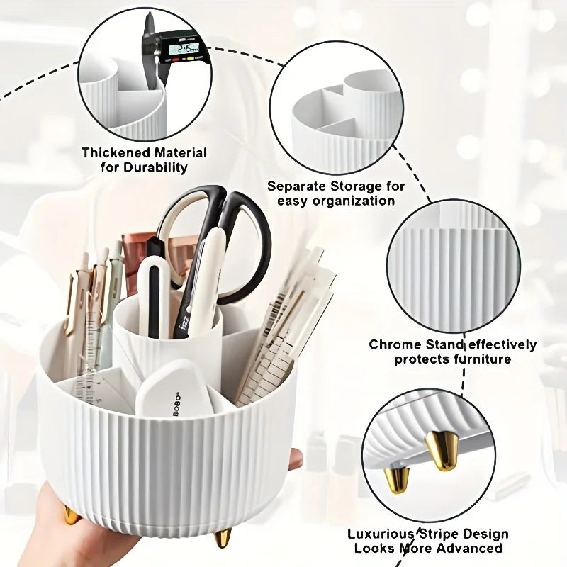 Organizzatore di scatole di immagazzinaggio cosmetici da tavolo per trucco girevole di grande capacità per il bagno Portapenne portatile per pennelli per trucco per rossetto