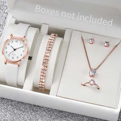 5/6 pezzi orologio al quarzo da donna alla moda cinturino in pelle orologi analogici al quarzo con gioielli con diamanti (senza scatola)