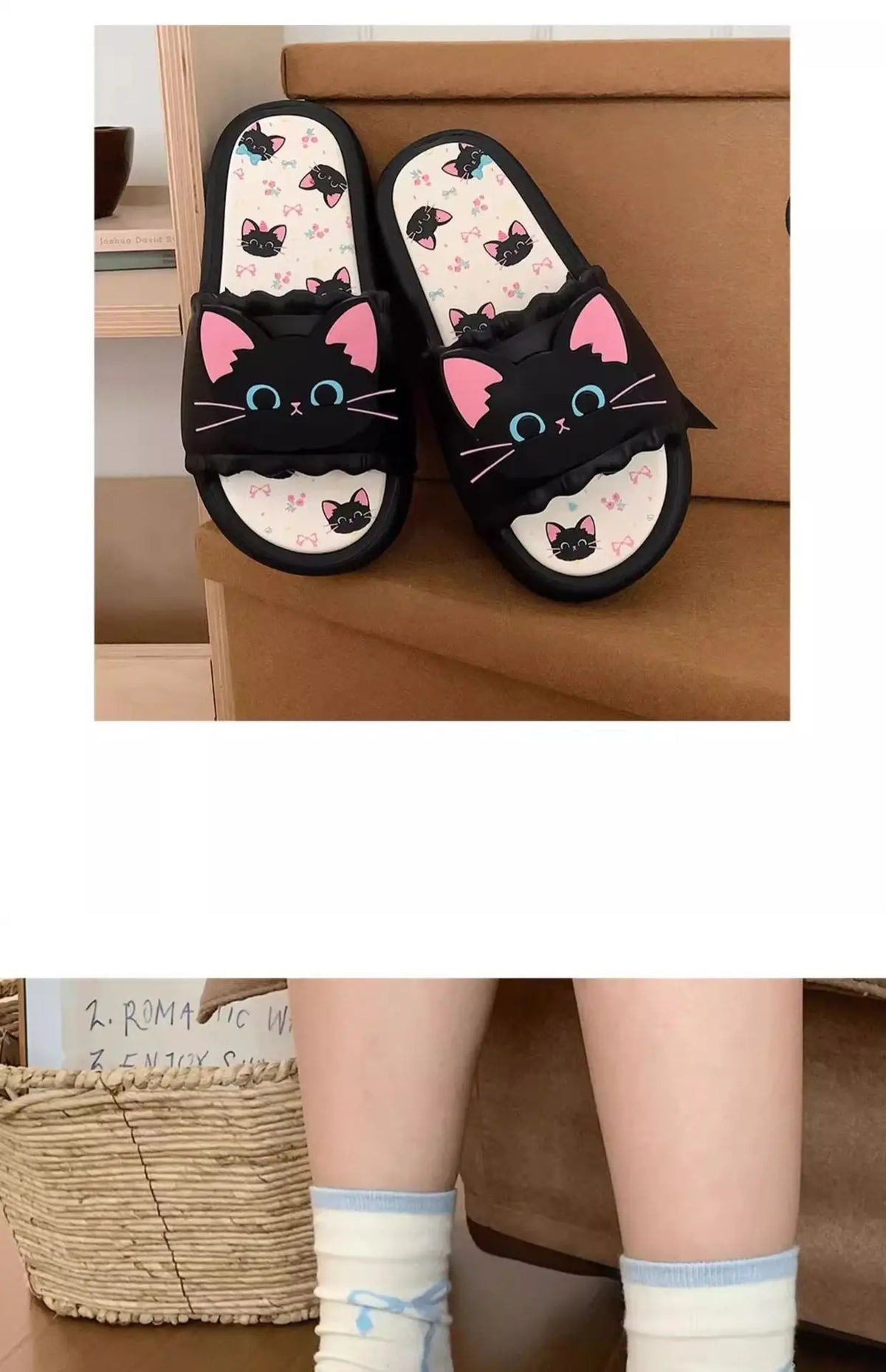 Nuove pantofole vivide da gattino scarpe estive personalizzate da donna donna gatto nero pantofola in EVA scarpe da casa inodore pantofola da spiaggia da bagno