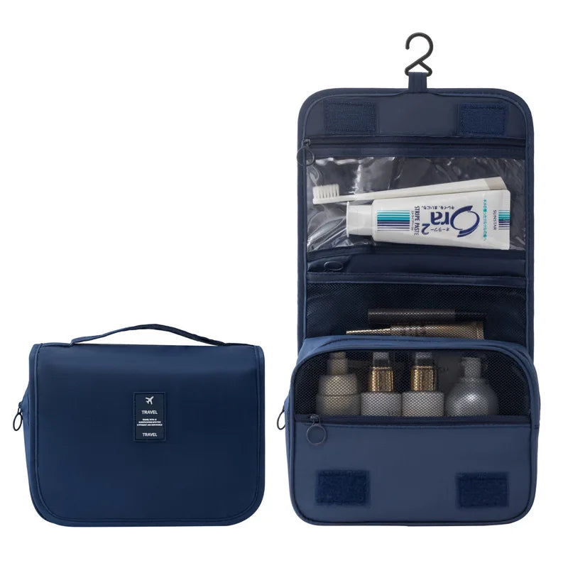 Borsa da Toilette Portatile con Gancio, Multifunzionale, Impermeabile, Resistente all'Usura, Multi-Strato, Grande Capacità, per Trucchi
