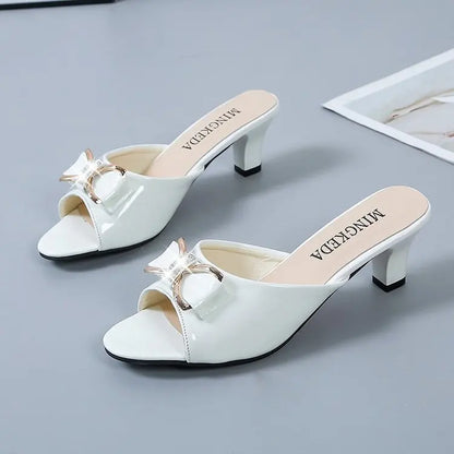 Nuovi Sandali Estivi da Donna, Ciabatte con Punta Aperta, Ciabatte con Fiocco di Strass, Scarpe Sexy con Punta Aperta, Taglia Grande 42