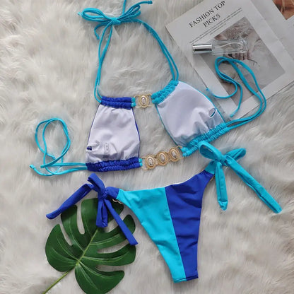 2026 Bikini da donna a due pezzi con scollo all'americana e inserti di diamanti, modello intagliato, costume da bagno da spiaggia