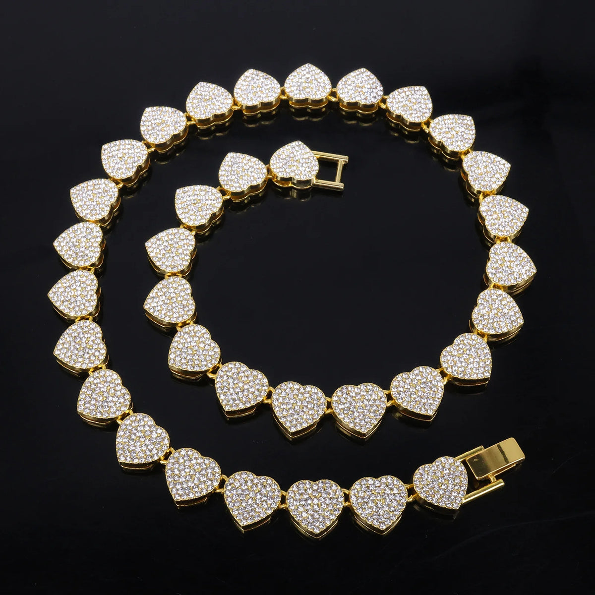 ZAKOL 45CM Nuovo Hip Hop Tennis Bracciale a catena Collana Cuore lucido Strass CZ Fashion Rock Party Set di gioielli