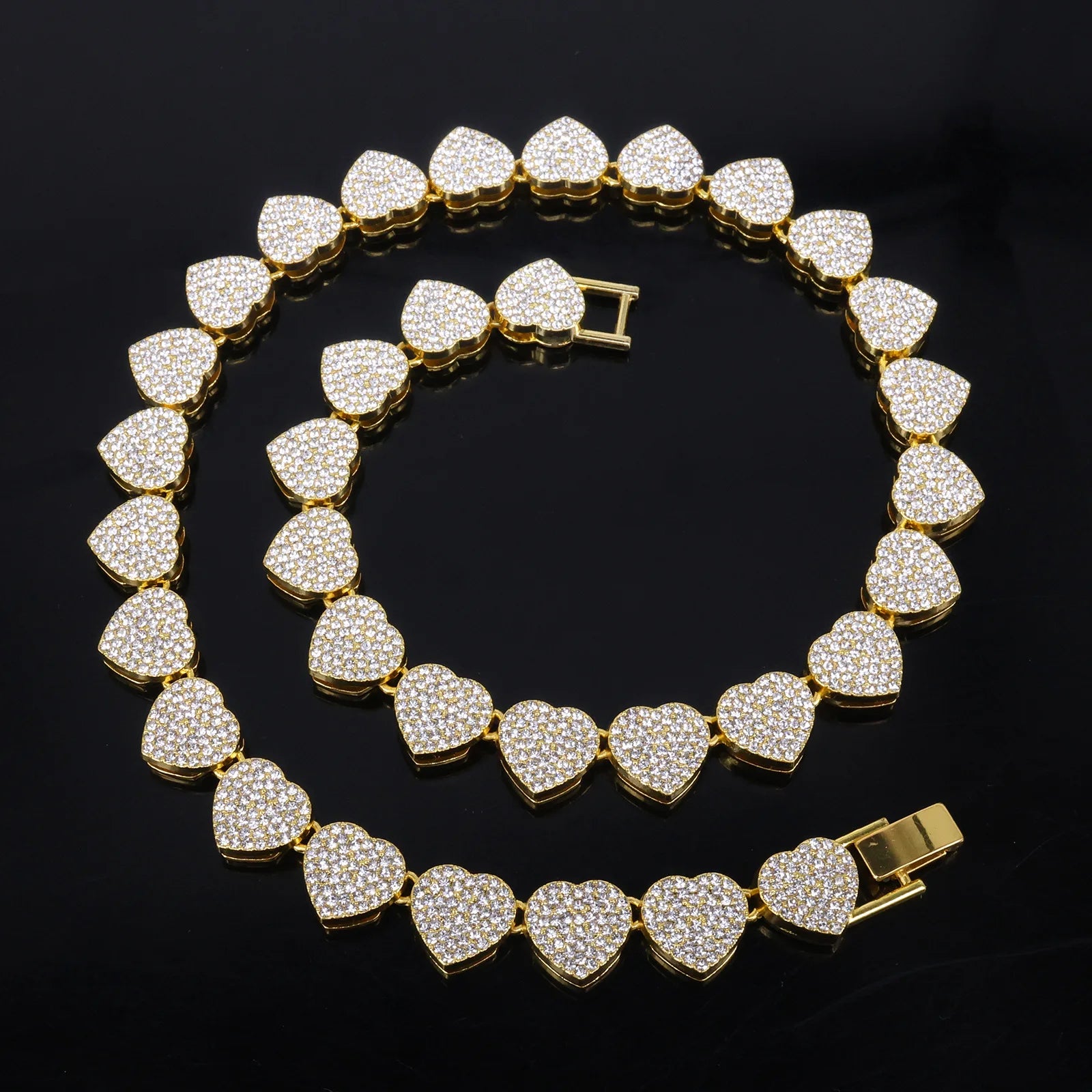 ZAKOL 45CM Nuovo Hip Hop Tennis Bracciale a catena Collana Cuore lucido Strass CZ Fashion Rock Party Set di gioielli