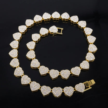 ZAKOL 45CM Nuovo Hip Hop Tennis Bracciale a catena Collana Cuore lucido Strass CZ Fashion Rock Party Set di gioielli