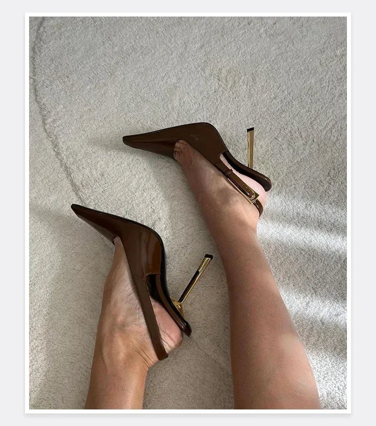 New Autumn 2024 Square Toe Slim Heel Retro Toe Women's Shoes with Patent Leather High-heeled Sandals