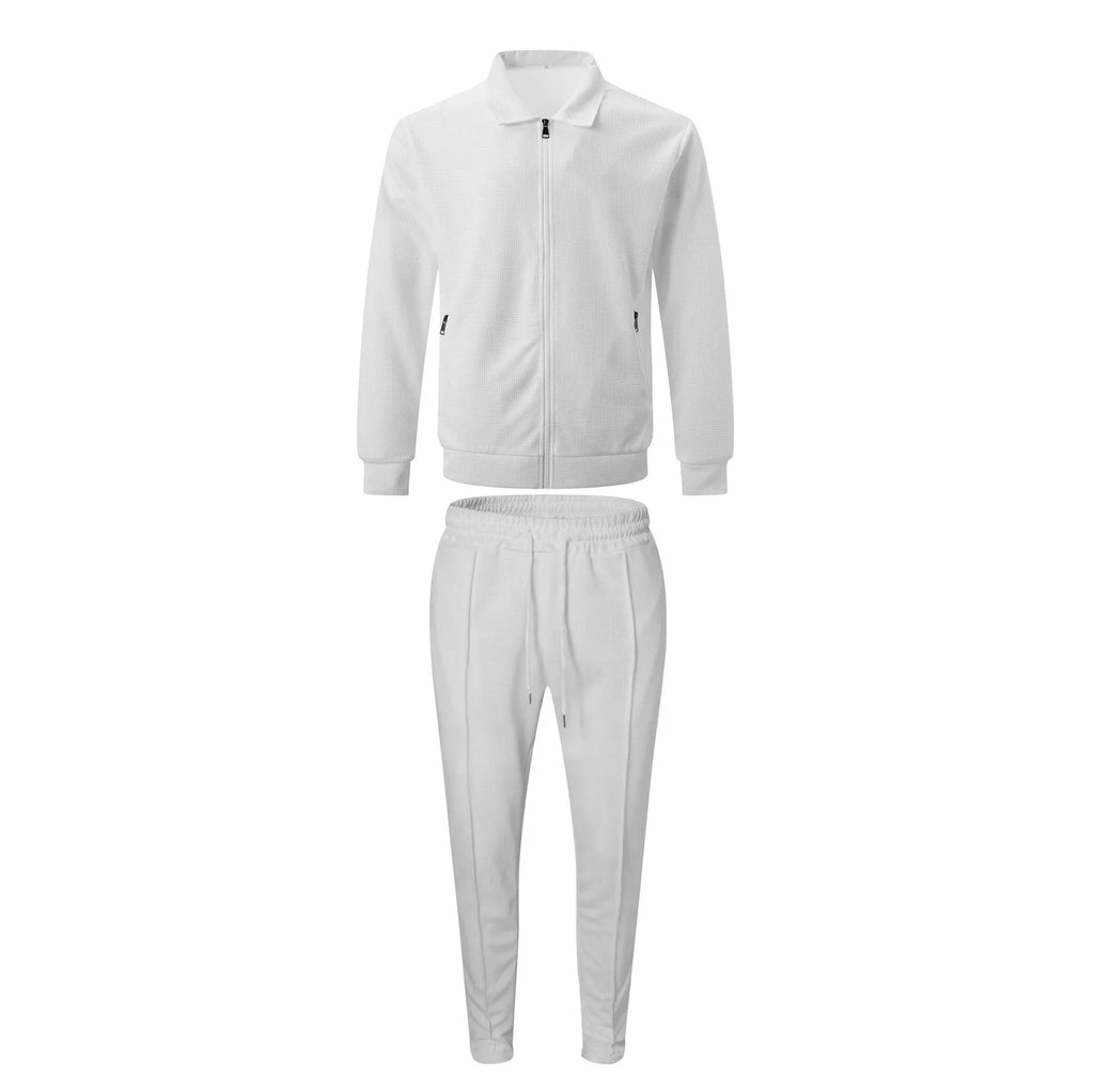 Completo Giacca Cardigan Slim da Uomo con Zip e Tasche, Collo a Risvolto, Stile Waffle, Collezione Autunno 2026