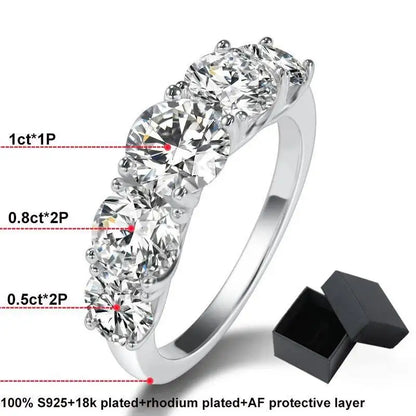 3.6CT Tutti gli anelli Moissanite per le donne 5 pietre scintillanti Dia Wedding Band Gioielli in argento sterling 100%