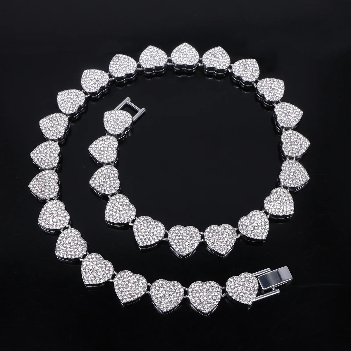 ZAKOL 45CM Nuovo Hip Hop Tennis Bracciale a catena Collana Cuore lucido Strass CZ Fashion Rock Party Set di gioielli