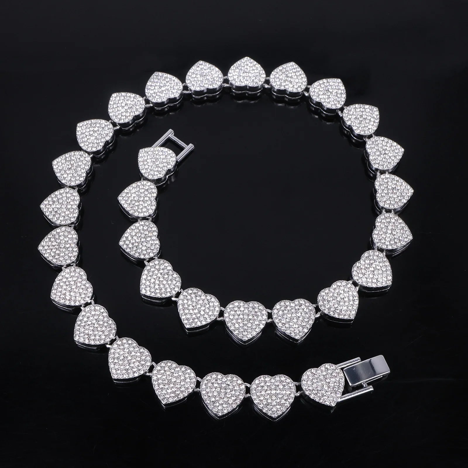 ZAKOL 45CM Nuovo Hip Hop Tennis Bracciale a catena Collana Cuore lucido Strass CZ Fashion Rock Party Set di gioielli