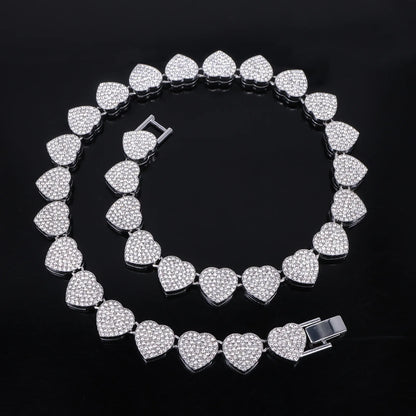 ZAKOL 45CM Nuovo Hip Hop Tennis Bracciale a catena Collana Cuore lucido Strass CZ Fashion Rock Party Set di gioielli