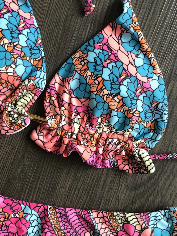 2022 Sexy Bikini Blumenmuster Bademode String Bikini Set Push-Up Badeanzug Bikinis Damen Biquini Strand Badeanzug Damen