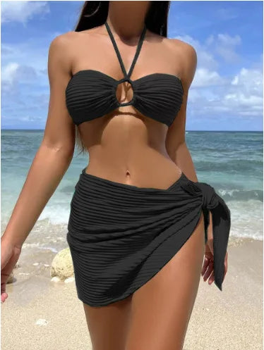 Maillot de bain bikini de couleur unie pour femme, ensemble trois pièces, natation, sports aquatiques, triangle, sexy, haut de gamme, sources chaudes