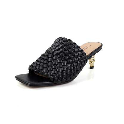 Sandales d'été pour femmes, pantoufles de style concis, sandales en tissu pour filles, sandales de mariée sexy à talon chaton élégant
