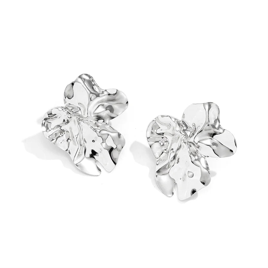 Orecchini a bottone con fiore di petalo di metallo irregolare geometrico gotico per le donne Ragazze Tendenza orecchino penetrante unico Gioielli Grunge Steampunk
