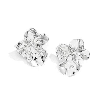 Orecchini a bottone con fiore di petalo di metallo irregolare geometrico gotico per le donne Ragazze Tendenza orecchino penetrante unico Gioielli Grunge Steampunk