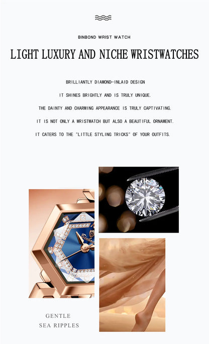 BINBOND Orologi da donna eleganti delle migliori marche Orologio da polso da donna con specchio a rombo alla moda Orologio al quarzo originale con quadrante con diamanti impermeabile