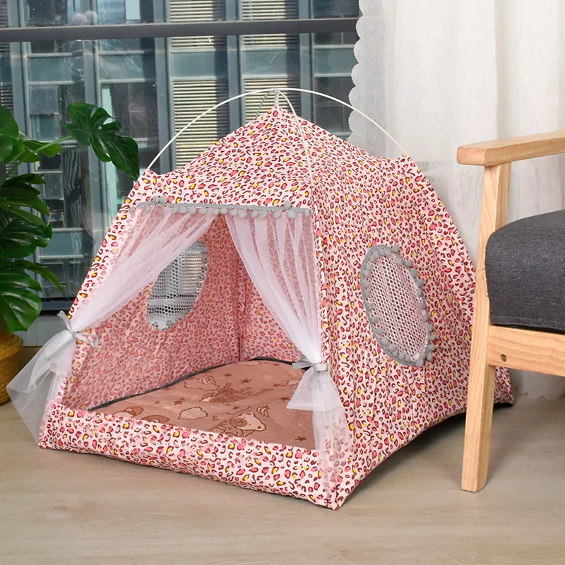 Tenda per gatti con fiori spezzati Tenda semi chiusa per celebrità Internet Nido universale per tutte le stagioni Forniture per animali domestici Nido estivo per cani e gatti