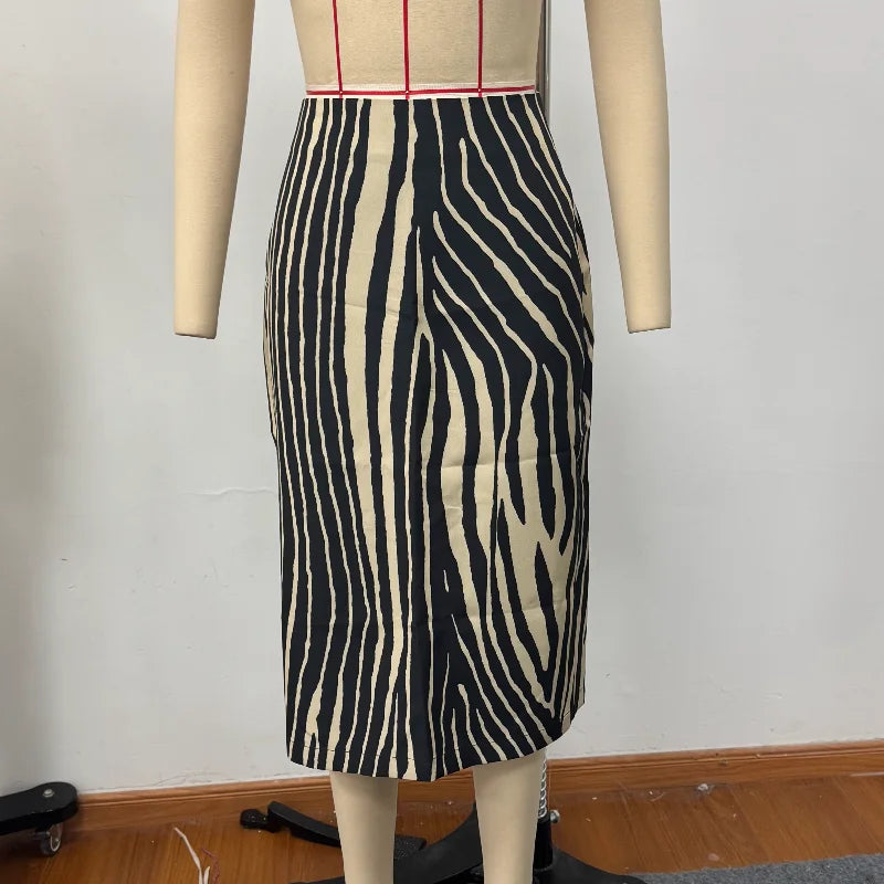 Gonna midi a righe zebrate da donna, a vita alta, dritta, elegante, aderente, casual, lunga, 2026, outfit moda street estivo e autunnale