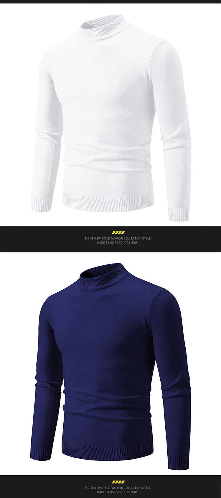 Autunno nuovo maglione da uomo mezzo collo alto basic tinta unita casual versatile girocollo lavorato a maglia con maglione elastico slim fit all'interno