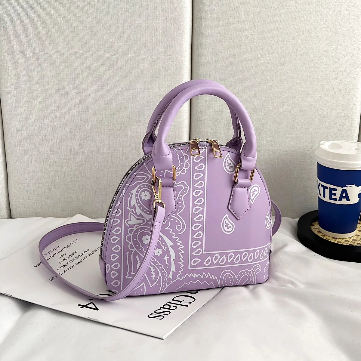 Borsa a conchiglia da donna in pelle PU retrò borsa a tracolla da donna con tracolla a fiori di anacardi estivi Set femminile borse a mano con manico piccolo