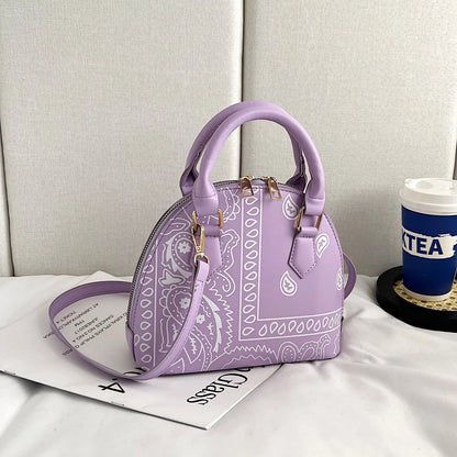 Borsa a conchiglia da donna in pelle PU retrò borsa a tracolla da donna con tracolla a fiori di anacardi estivi Set femminile borse a mano con manico piccolo