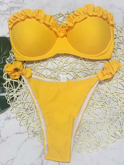 Soutien-gorge à volants sexy et froufrous Bikini 2026 Femme Maillot de bain bandeau Femme Maillot de bain Deux pièces Ensemble bikini Push Up Maillot de bain Nager