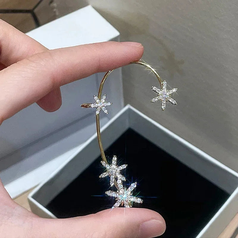 Orecchini a Clip a farfalla con foglia di metallo placcato argento per orecchini da donna senza Piercing gioielli di moda con polsino dell'orecchio in zircone scintillante