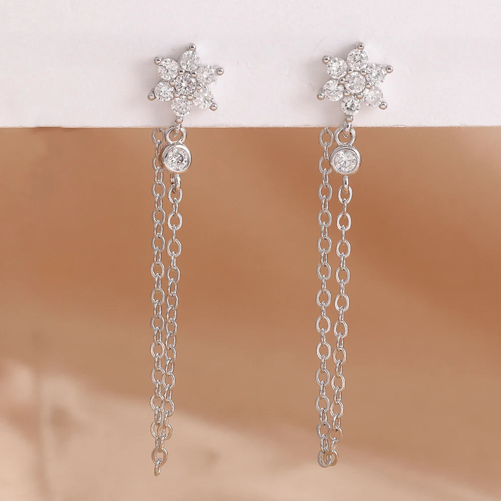 Orecchini pendenti a forma di stella in acciaio inossidabile di lusso per le donne Zirconi scintillanti Orecchini geometrici per piercing all'orecchio Gioielli di moda aretes