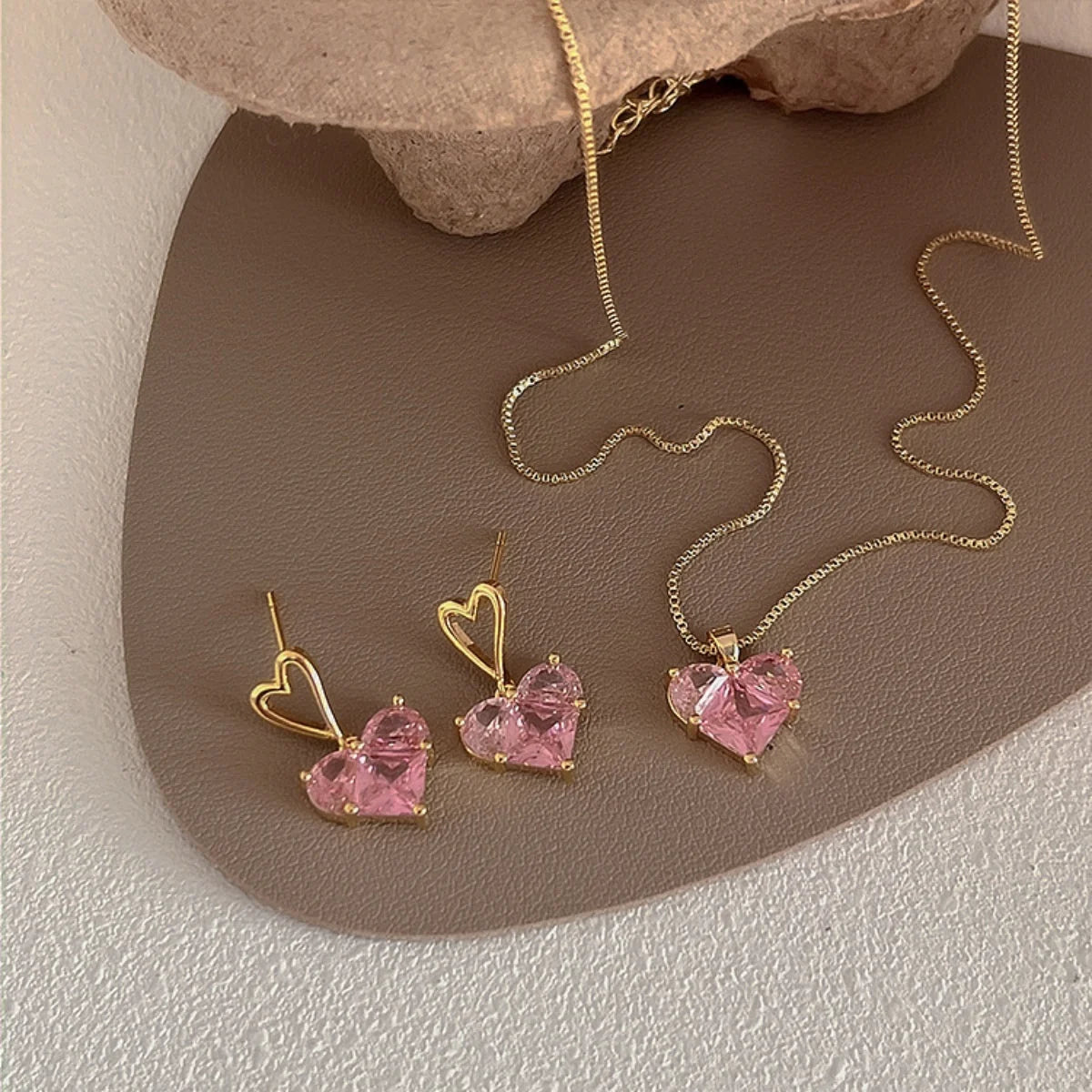 3 pezzi alla moda Y2k a forma di cuore zircone orecchini pendenti in cristallo rosa collane set per le donne cuore elegante squisito gioielli da festa