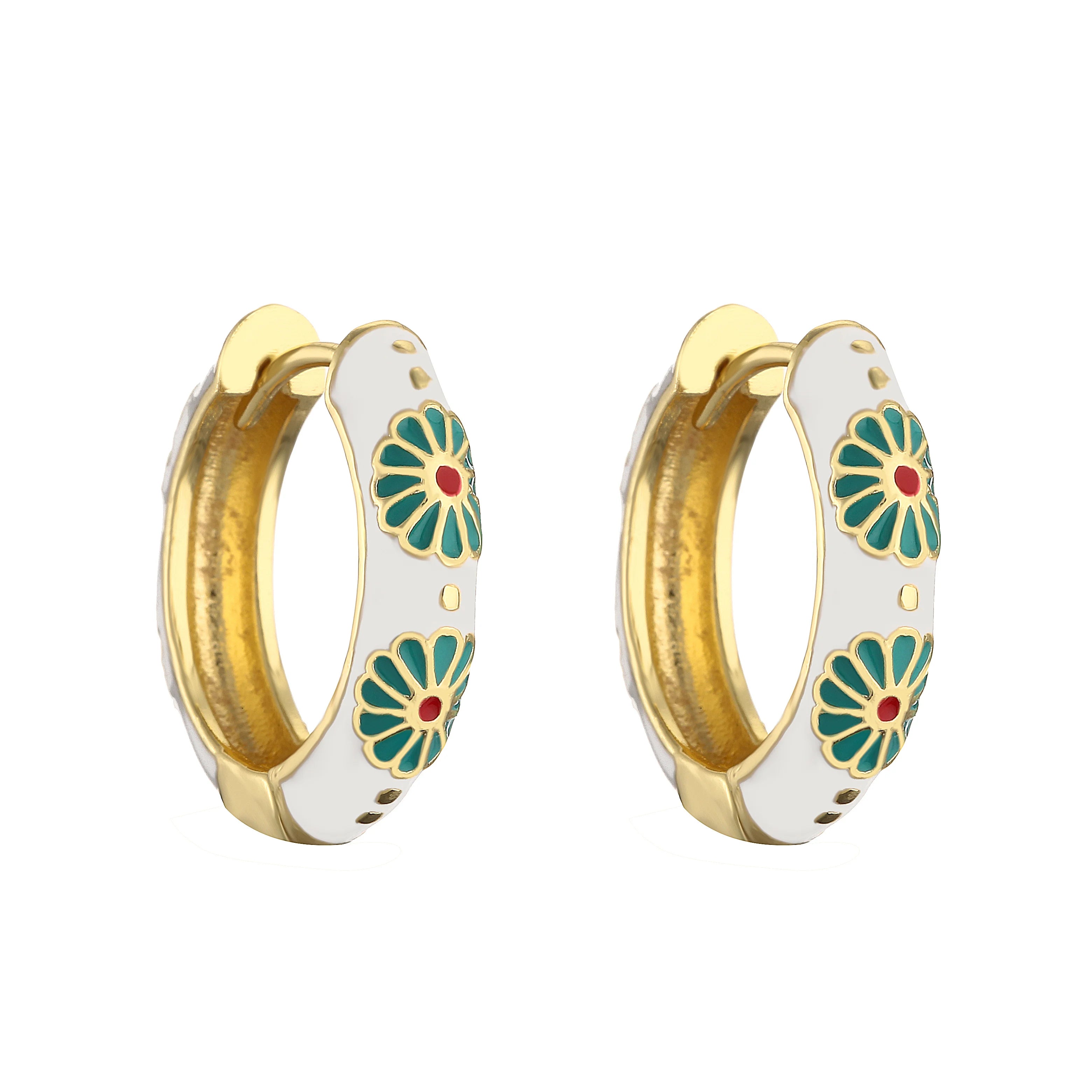 HECHENG, Orecchini a cerchio piccoli con fiori smaltati vintage Dichiarazione geometrica alla moda Cerchio rotondo Huggie Orecchino Gioielli di moda Brincos