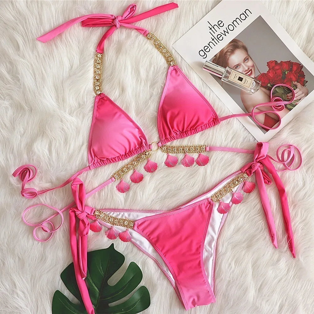 nuovo costume da bagno in due pezzi con strass 2026 cristallo di lusso perizoma Sexy perizoma Bikini Set costumi da bagno da donna costume da bagno Sexy da spiaggia