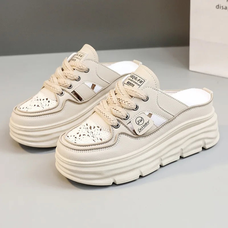 Estate nuovi sandali da donna moda traspirante aumento Baotou Semi-pantofole donna piccola scarpa bianca sandali Sexy Zapatillas