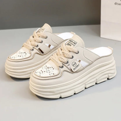 Estate nuovi sandali da donna moda traspirante aumento Baotou Semi-pantofole donna piccola scarpa bianca sandali Sexy Zapatillas
