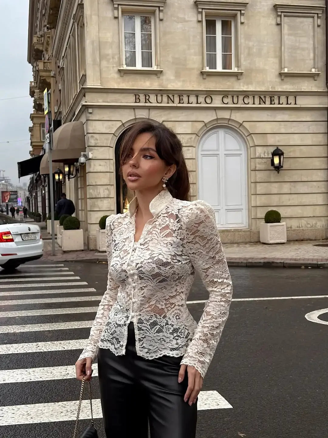 Elegante pizzo vedere attraverso camicia cinese donna sexy manica intera monopetto slim camicetta corta 2026 Lady Daily Street Shirts