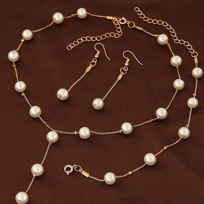 4 pezzi di collana color oro, orecchini, bracciale, set da donna, elegante collezione di perle d'imitazione, gioielli con nappa temperamento