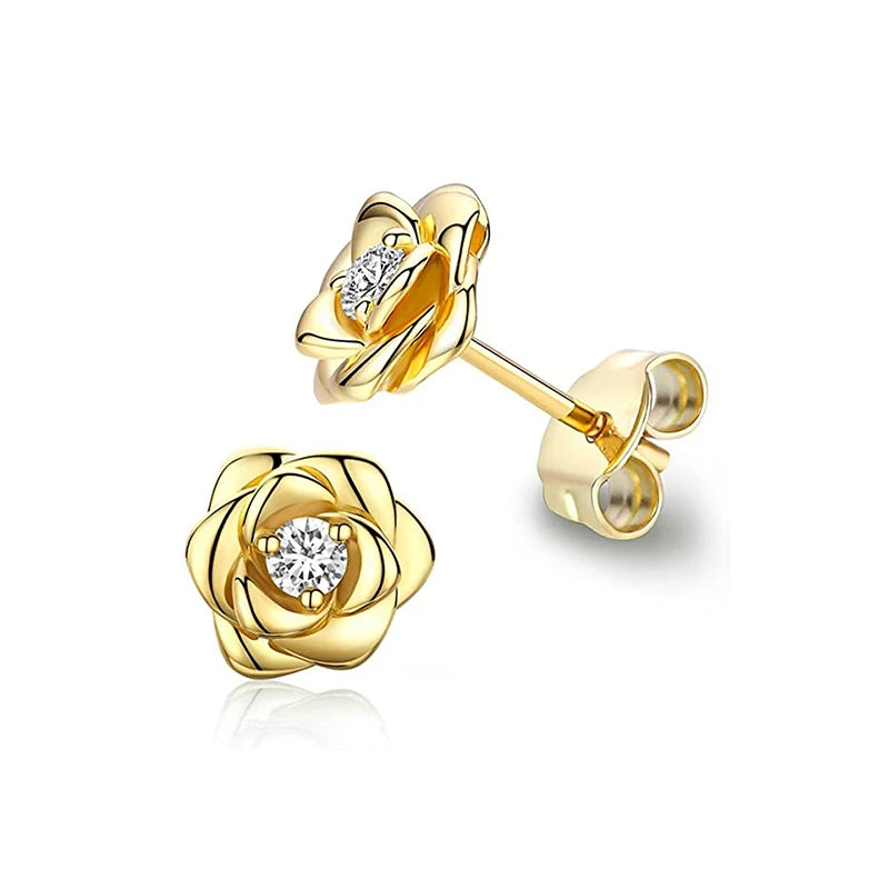 Huitan Eternity Love Orecchini Ear Stud Piercing Colore argento/Colore oro Orecchini a forma di cuore per le donne Gioielli da sposa chic