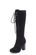 Knee-high Boots Woman Fashion Round Toe High Heeled Thigh High Boots Female Winter Warm Long Boots Grey Black Size 34-43