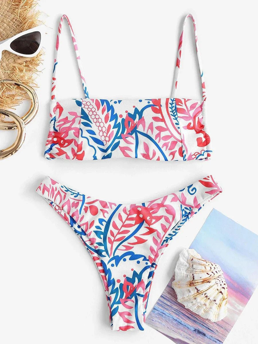 Sexy Print Bikini 2026 Women Swimsuit Bandeau Female Swimwear Woman Thong Bikinis Sets Brazilian Swim Beach Wear Bathing Suits
