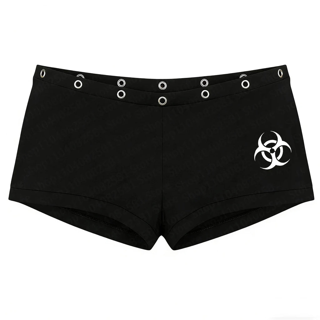 Pantaloncini Y2K in stile gotico, rock, moda americana, con design a rivetti, stampa chic hip-hop, streetwear, pantaloncini punk, hot pants retrò
