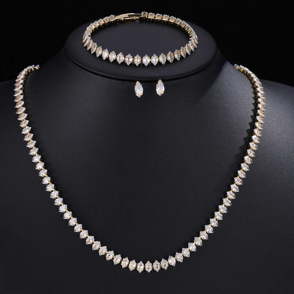 ZAKOL Gorgeous Buling AAA Clear Round Cubic Zirconia Collana da sposa Orecchini Set di gioielli da festa per le donne