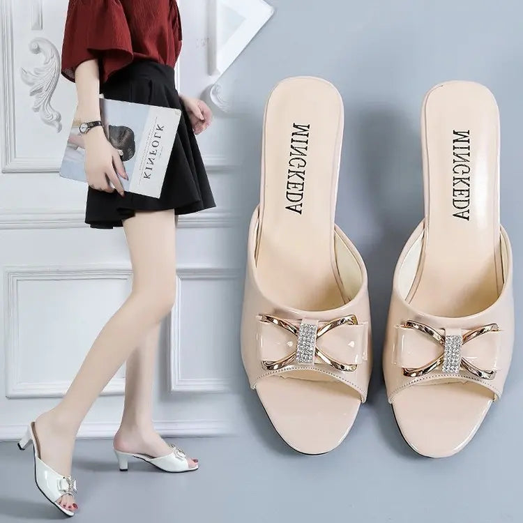 Nuovi Sandali Estivi da Donna, Ciabatte con Punta Aperta, Ciabatte con Fiocco di Strass, Scarpe Sexy con Punta Aperta, Taglia Grande 42