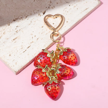 Simpatico portachiavi con ciondolo a forma di borsa con fragola, cuore Kawaii, fiore, margherita, portachiavi per donne, ragazze, borsa, ciondolo, accessori regalo