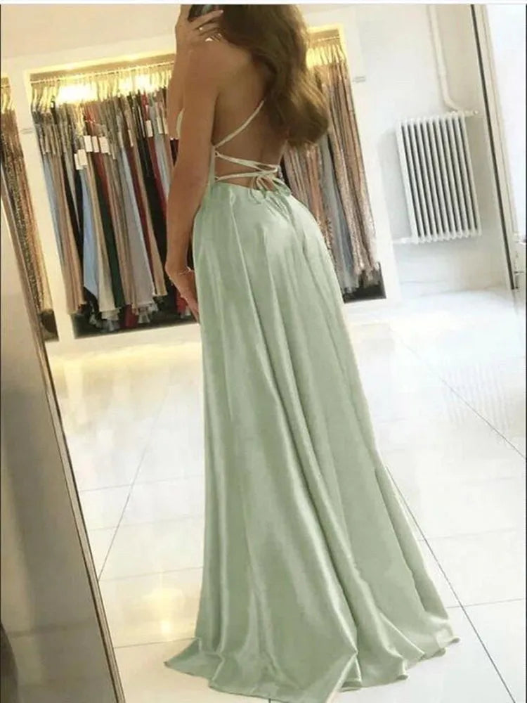 Abito da donna maxi da spiaggia in raso bordeaux per Natale Spacco laterale sexy Cinghie regolabili Abito da ballo da sera Abiti da damigella d'onore economici