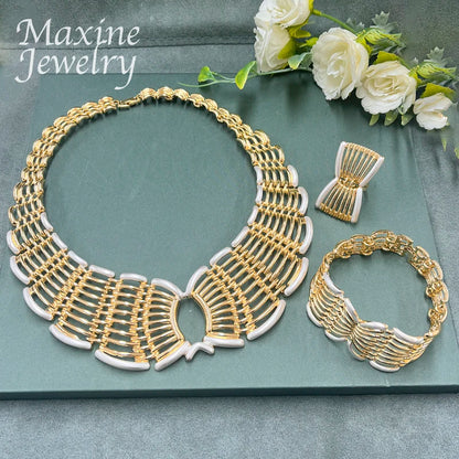 Ensemble de bijoux original plaqué or 18 carats de Dubaï pour femme, collier, boucles d'oreilles, bracelet, bague, cadeau de mariage, de fête, style italien exquis