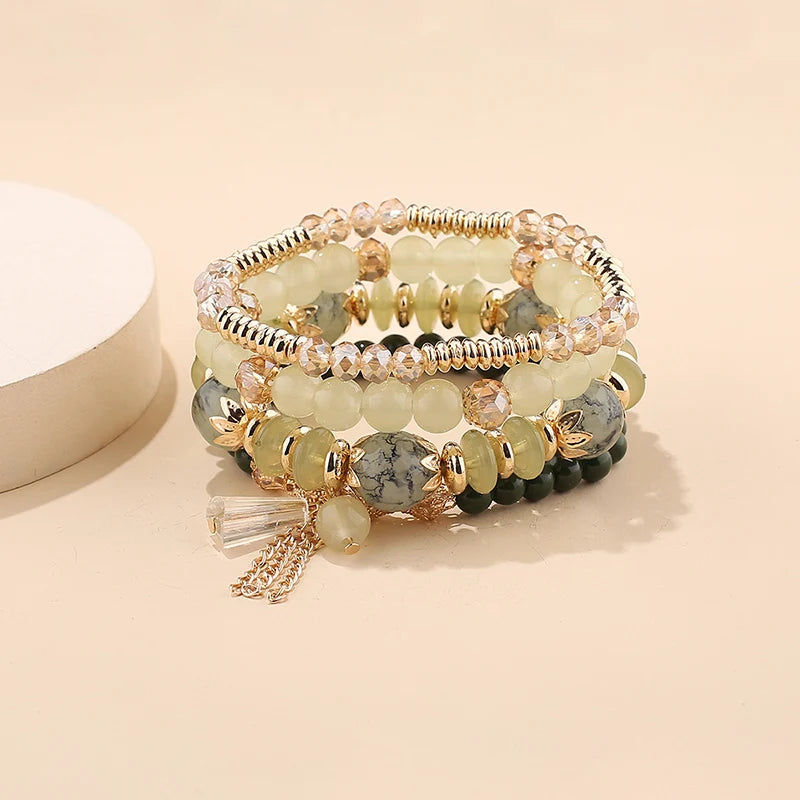 4 pezzi nuovo set di braccialetti con perline con ciondoli e nappe per donna, bracciale a catena con perline di vetro colorato, gioielli bohémien da uomo