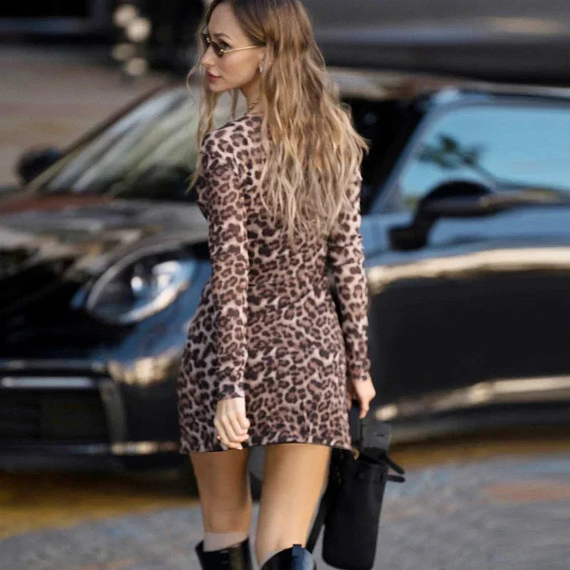 2024 Fashion Leopard Print slip scollo a V Patchwork Sexy Bodycon Maxi Dress autunno donna Casual Y2K Outfits Vacation Club